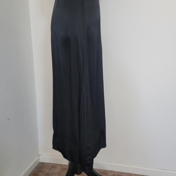 Mango Suit Black Midi Pearl Snap Button Up Collar Short Sleeve Satin Dress Small - Picture 12 of 16